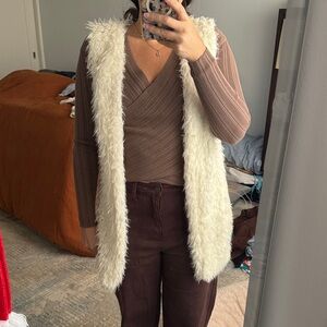 Women's Cream Faux Fur Vest